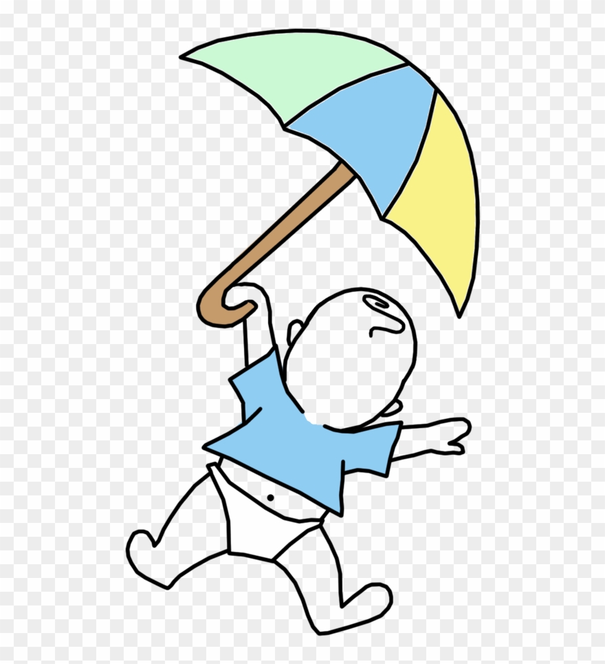 Pilot Clipart Baby Boy - Baby And Umbrella Drawing - Png Download