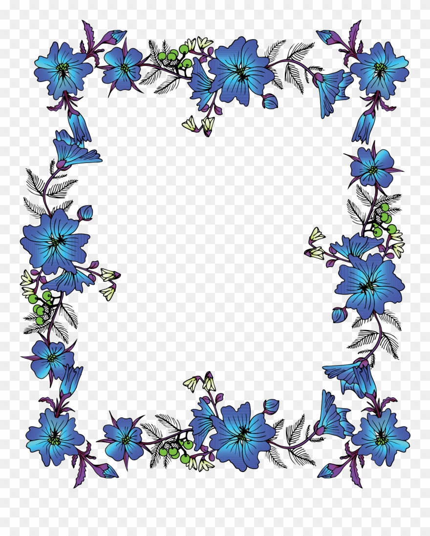 Flower Picture Frame Clip Art Chinese Blue Ⓒ - Blue Floral Frame Png Transparent Png