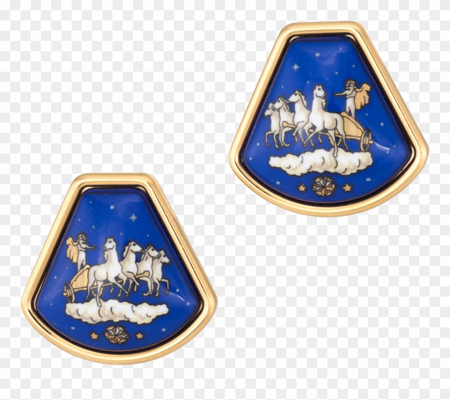 Hermes Enamel Clip Earrings Estate Chariot Horse Yellow - Emblem - Png Download
