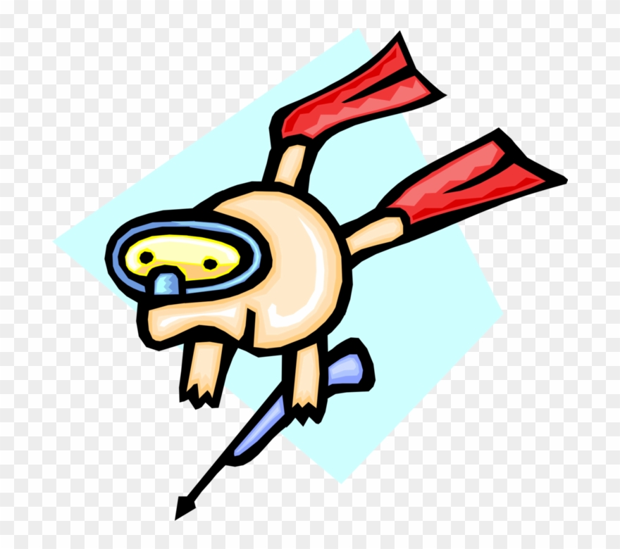 Vector Illustration Of Underwater Diver Snorkeling - Snorkeling Cartoon Clipart