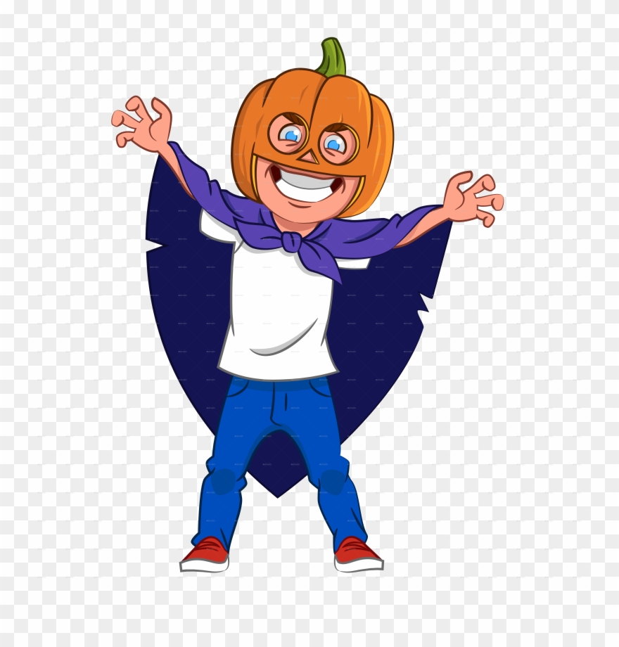 Boy In Pumpkin Costume - Cartoon Clipart