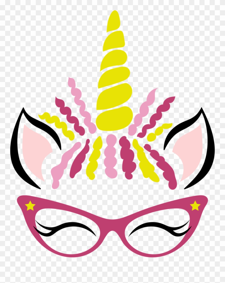Customizable Unicorn Face Vinyl Decals - Unicorn Face With Glasses Clipart