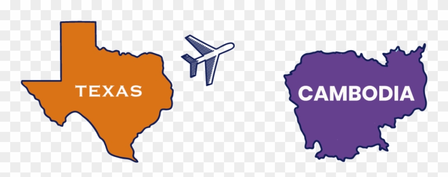 Texas To Cambodia Map With Airplane Flying Cartoon - Cambodia Map Vector Clipart