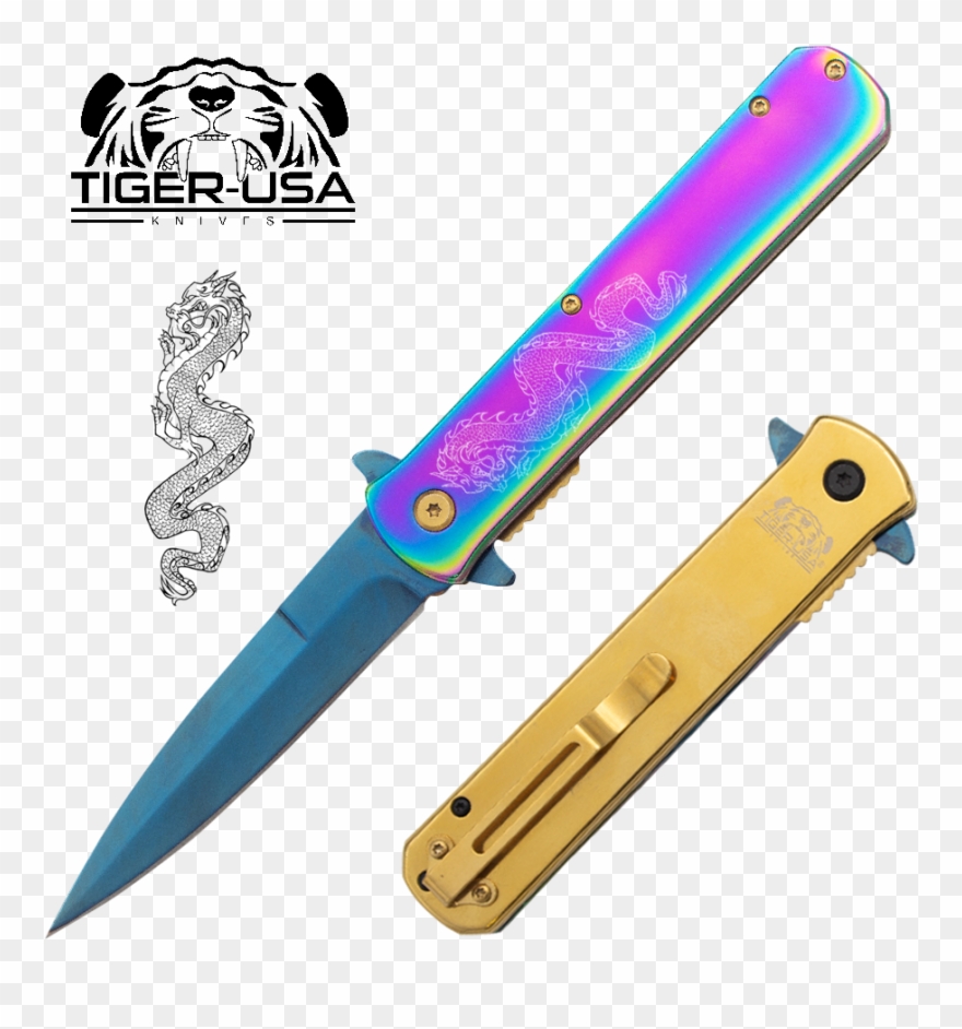 Tiger Usa®metallic Dragon Folding Knife W/clip - Knife - Png Download
