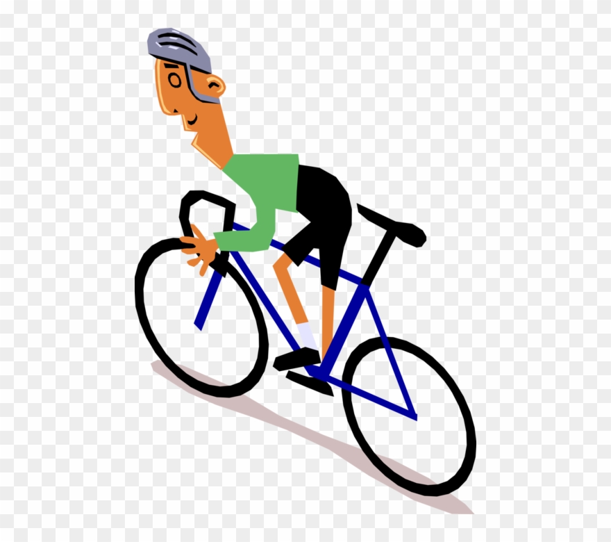 Vector Illustration Of Racing Cyclist Rides His Bicycle - Cyclist Cartoon Clipart