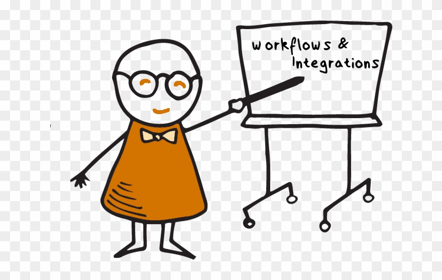 Man Pointing At Chalkboard That Reads Workflows And - Cartoon Clipart