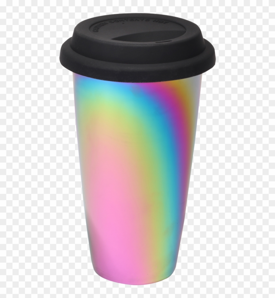 Rainbow Luster Tumbler With Black Lid - Ceramic Clipart