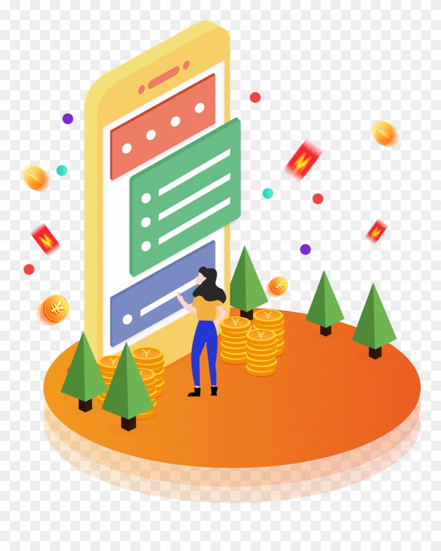 5d Elements Gold Coins Mobile Phone Financial Management - Illustration Clipart