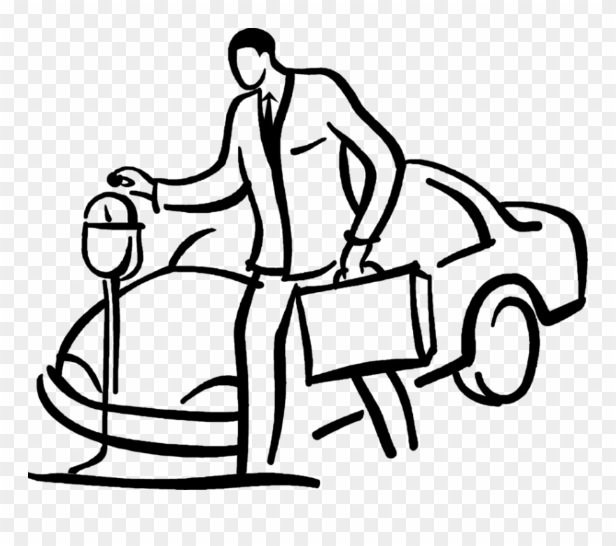 Vector Illustration Of Businessman Puts Money In Parking - Parking Meter For Coloring Clipart