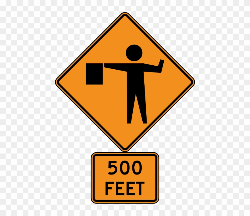 Flagger Ahead Sign - Orange Road Signs And Meanings Clipart