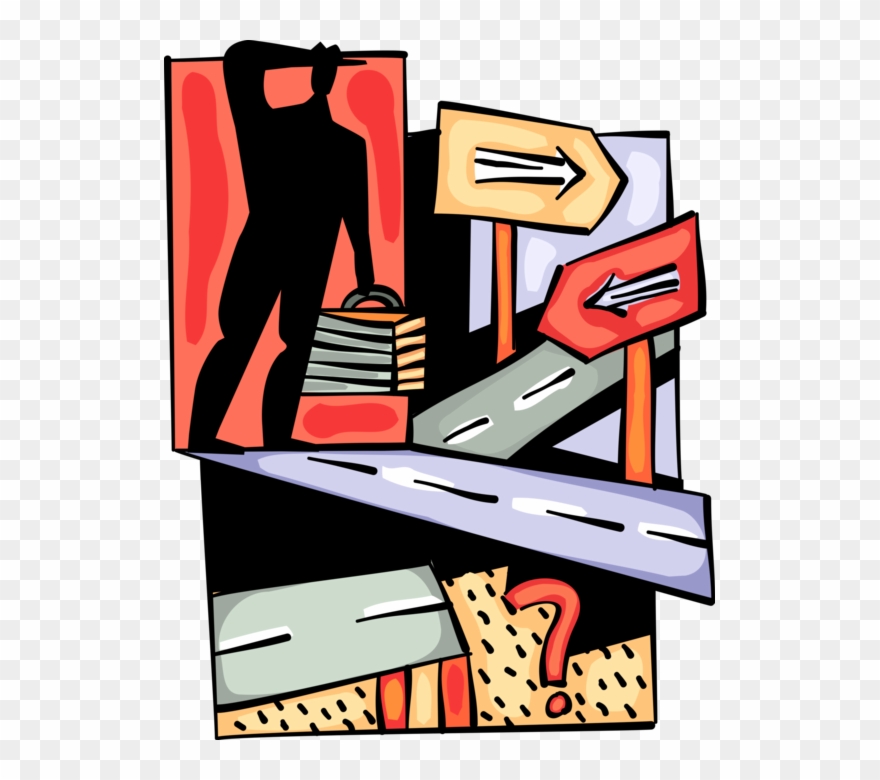 Vector Illustration Of Businessman Faces Decisions Clipart