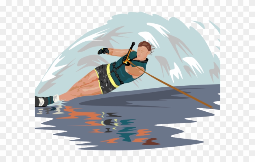 Ski Clipart Cartoon Water - Stick Person Cartoon Slalom Ski Water - Png Download