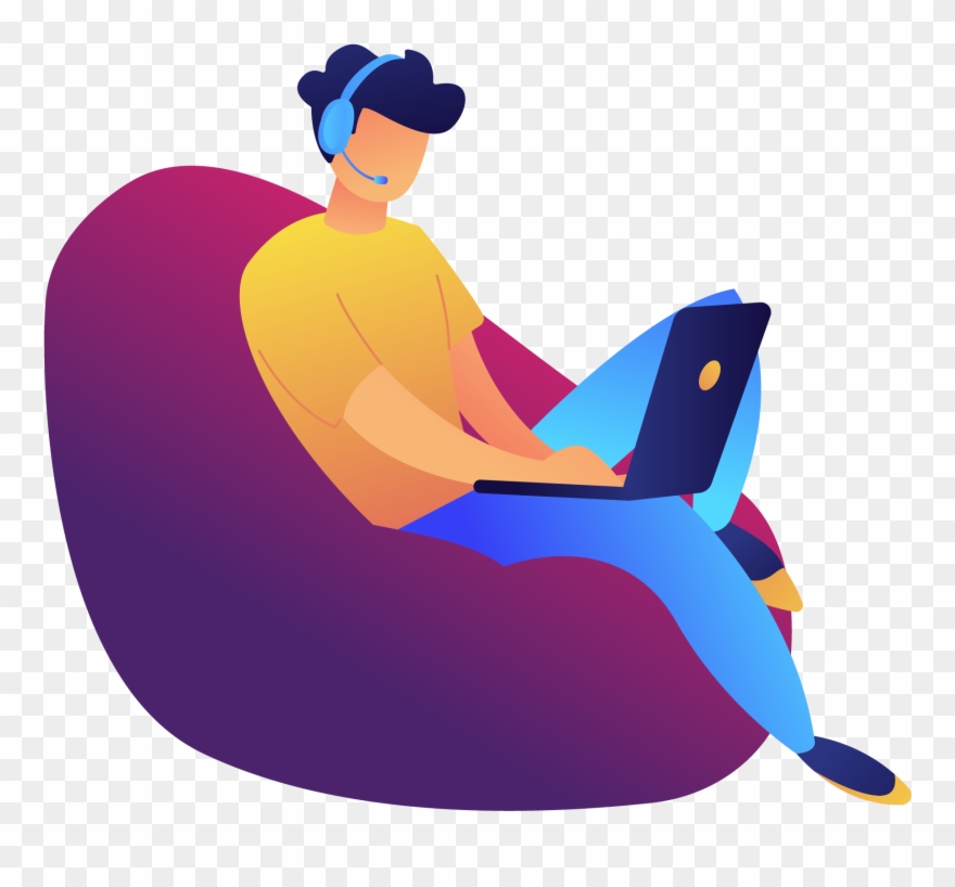 1 - Guys On Bean Bag With Laptop In Vector Clipart