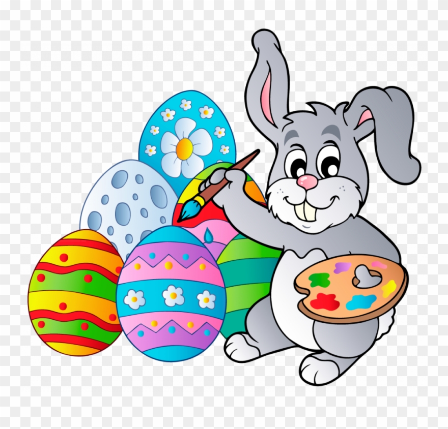 Easter Bunny With Eggs Clipart - Png Download