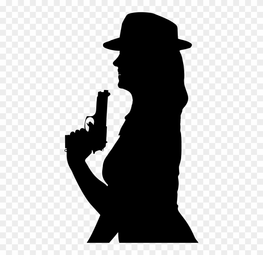 Woman With A Gun Silhouette - Silhouette Clipart