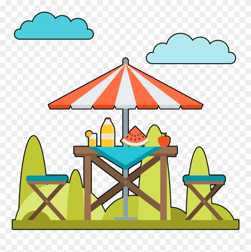 Outdoor Colored Hand Drawn Picnic Png And Psd - Cartoon Clipart