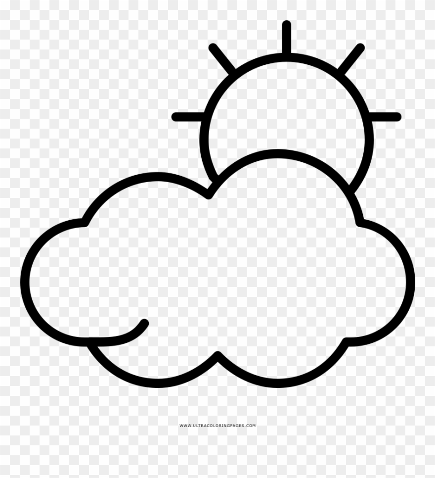 Nublado Página Para Colorear - Desenho De Sol Entre Nuvens Para Colorir Clipart
