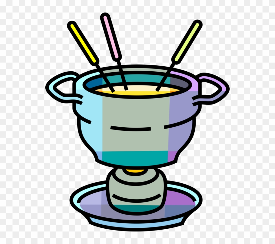 Vector Illustration Of Fondue Of Melted Cheese Served Clipart