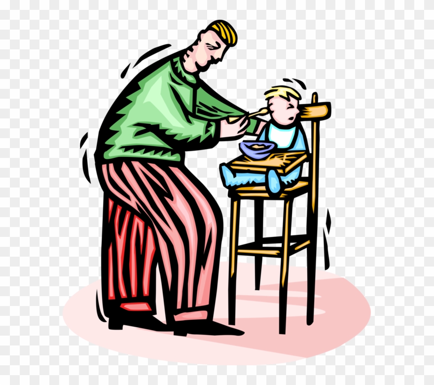 Vector Illustration Of Father Feeds Pablum Food To Clipart