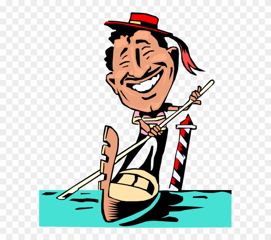 Vector Illustration Of Venetian Gondola Gondolier In - Cartoon Italian Man Png Clipart