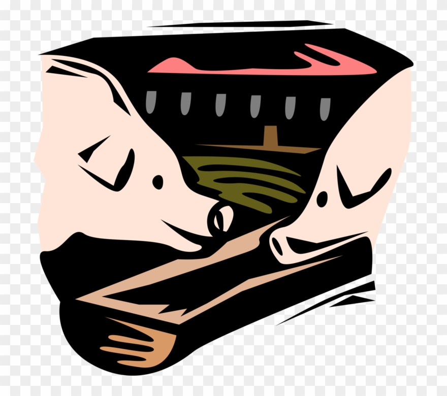 Vector Illustration Of Pig Farm Pigs In The Pigsty Clipart