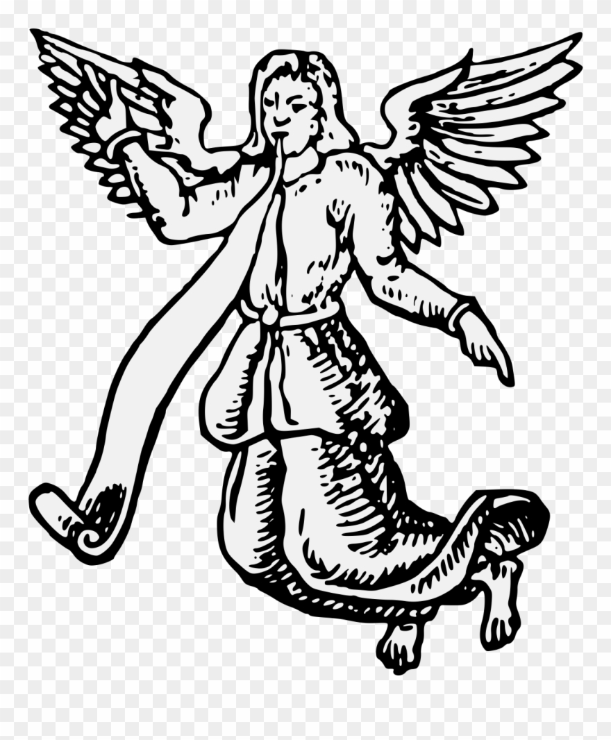 Angel Volant With A Scroll Issuant From Its Mouth - Angel Heraldic Clipart