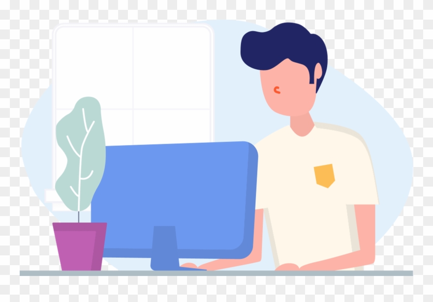 Writer Working On A Computer - Illustration Clipart
