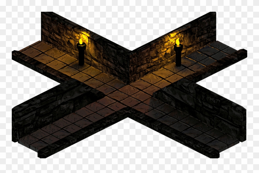 25739 Plex Dungeon Torchlit Hall X Intersection Plexsoup - Isometric Roll 20 Maps Clipart