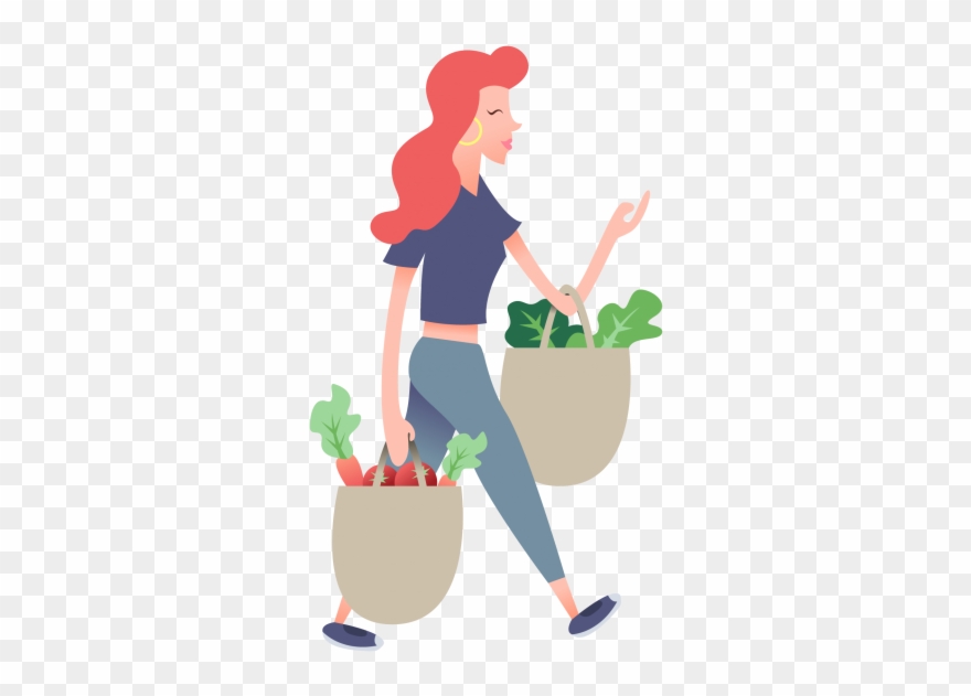 Grocery Shopping Girl - Grocery Shopping Illustration Clipart