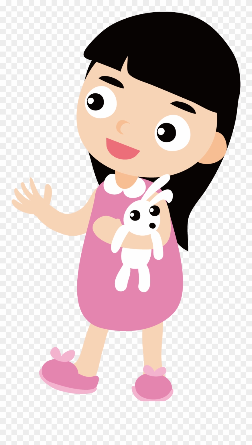 Child Clip Art Holding A Transprent Png Ⓒ - Childgirl Black Hair Cartoon Transparent Png