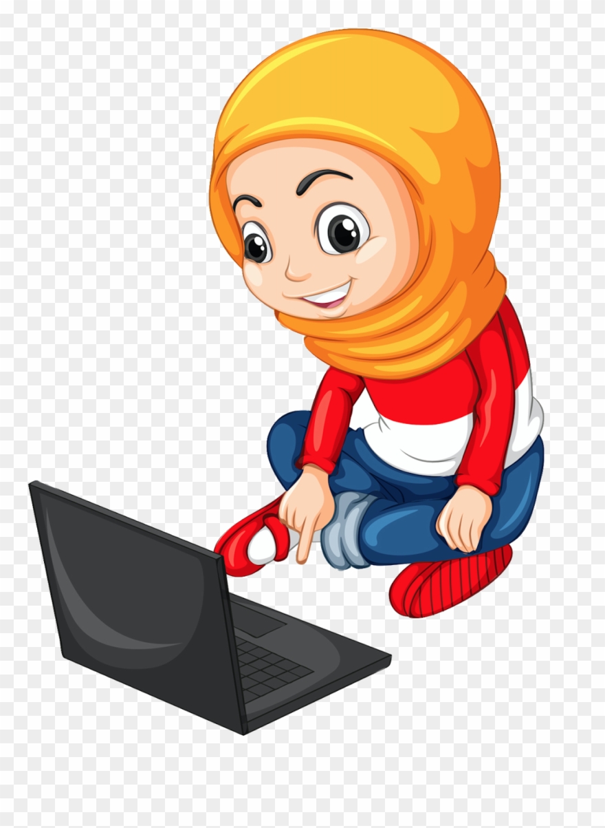 Muslim Girl In Different Actions - Children Using Computer Clipart