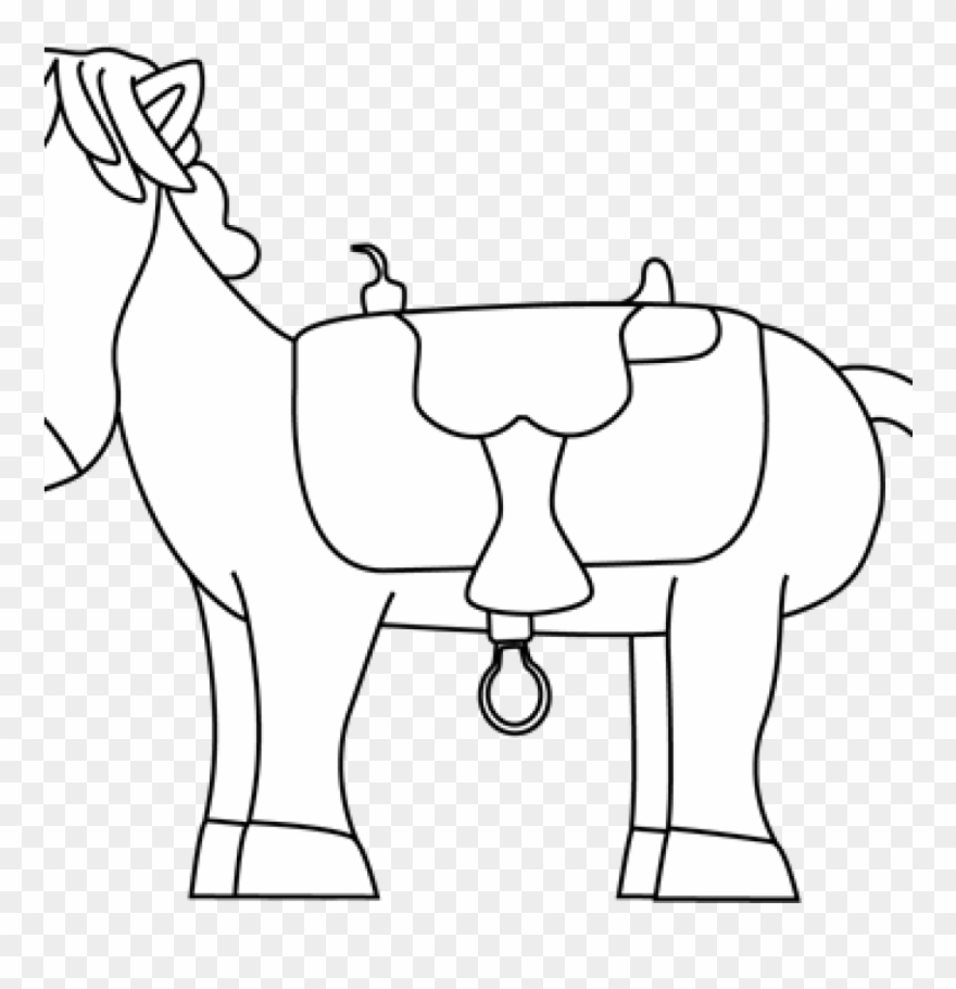 White Horse Clipart Black And White Horse With Saddle - Clip Art - Png Download