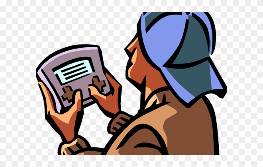 Video Game Clipart Vector - Boy Playing Handheld Cartoon - Png Download