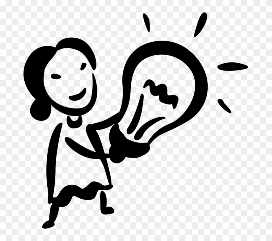 Vector Illustration Of Woman Holds Bright Idea Electric Clipart