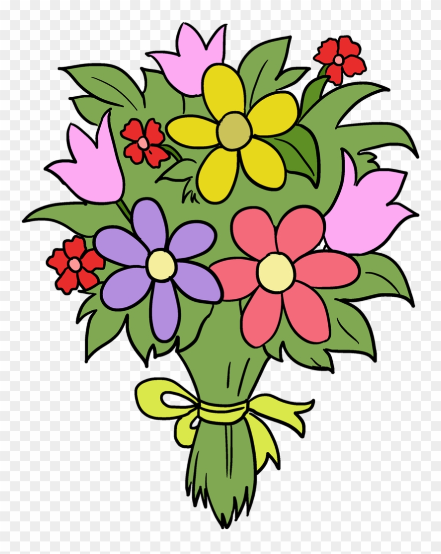Bouquet Clipart Fun Flower - Flower Bouquet Drawing Easy - Png Download