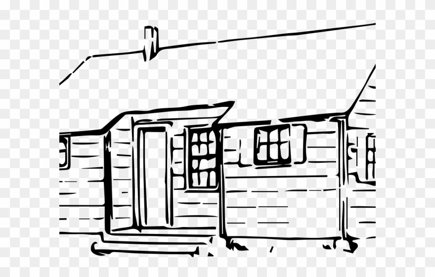 Cottage Clipart Black And White - Log House Art Drawing - Png Download