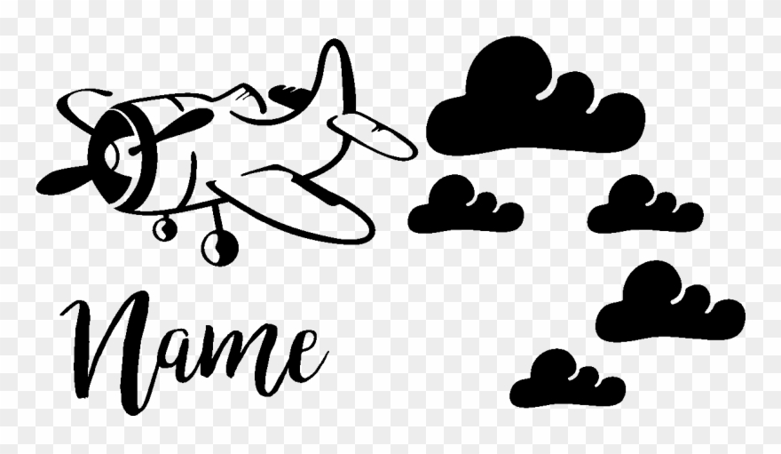 Sticker Prenom Personnalise Avion Et Nuages Ambiance - Cartoon Clipart