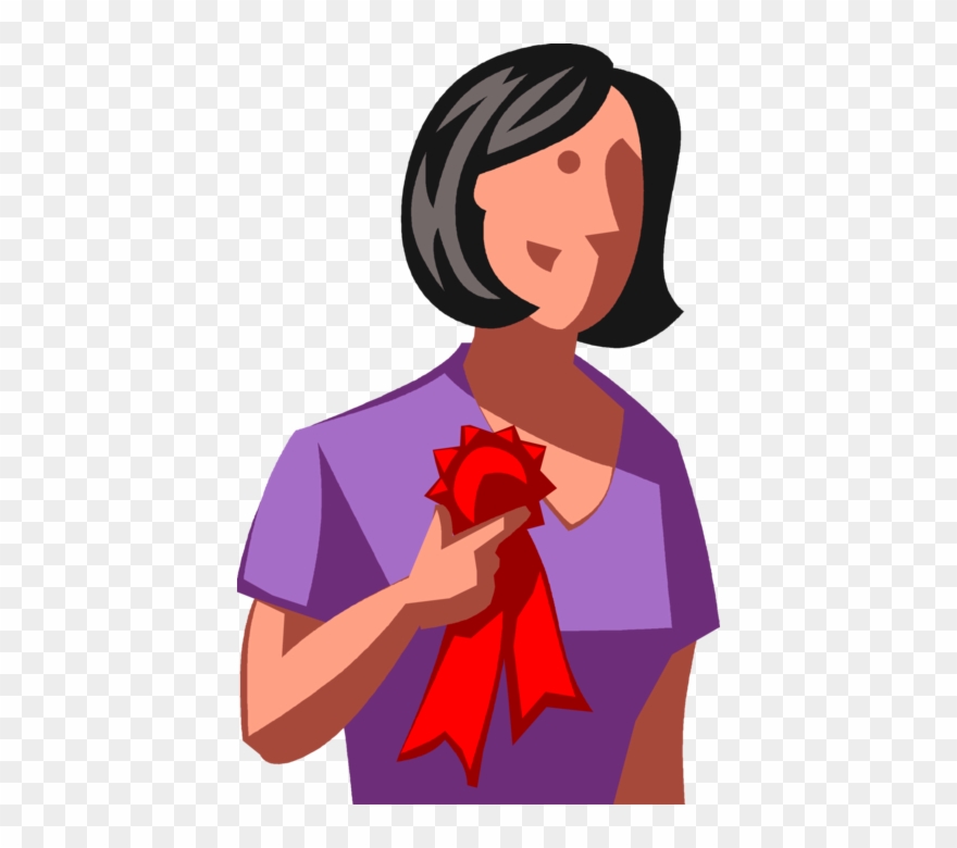 Vector Illustration Of Businesswoman Receives First - Cartoon Clipart