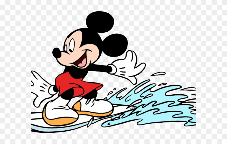 Swimming Clipart Mickey - Surfing Mickey Mouse - Png Download