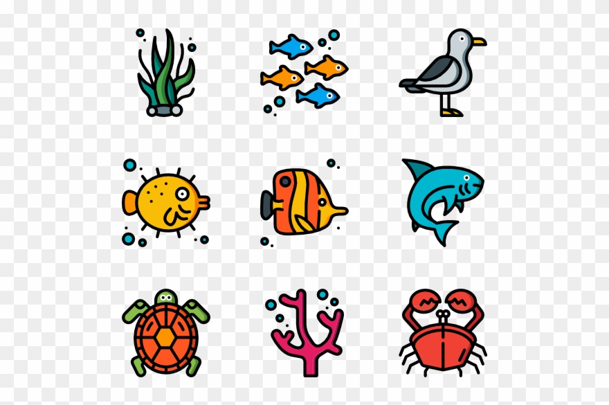 Sea Life - Ocean Icons Clipart