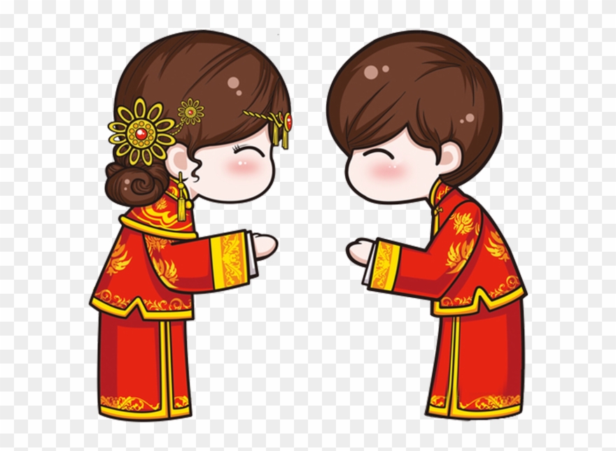 Chinese Wedding Cartoon Men And Women Ⓒ - Chinese Wedding Cartoon Png Clipart