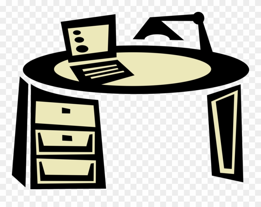 Vector Illustration Of Office Work Desk With Notebook - Office Desk Clipart - Png Download