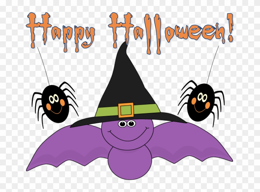 Bat With Witchs Hat And Spiders - Halloween Purple Clip Art - Png Download