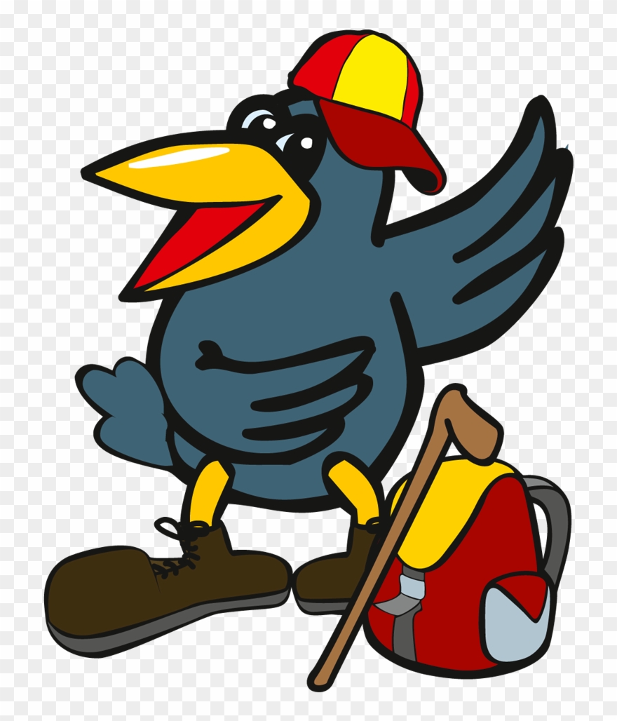 Maskottchen Rabe Mit Cap Und Rucksack Clipart