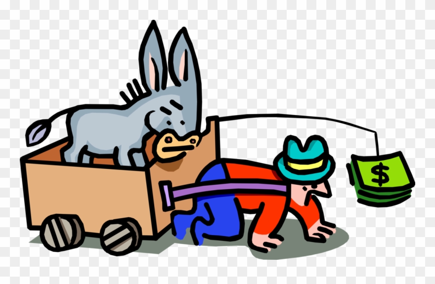 Clip Library Download Leads Man With Money On Stick - Donkey On The Man Cartoon - Png Download