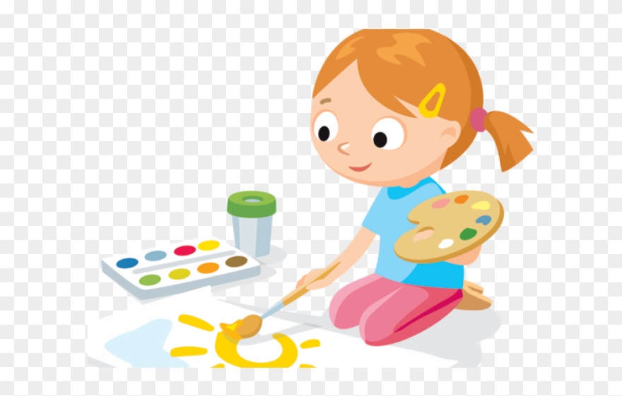 Drawing Clipart Cute Kid Painting - Children Painting Clipart - Png Download