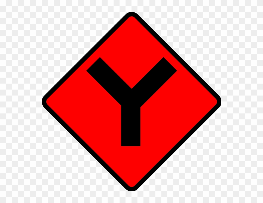 Large Caution Y Road - Sign Clipart