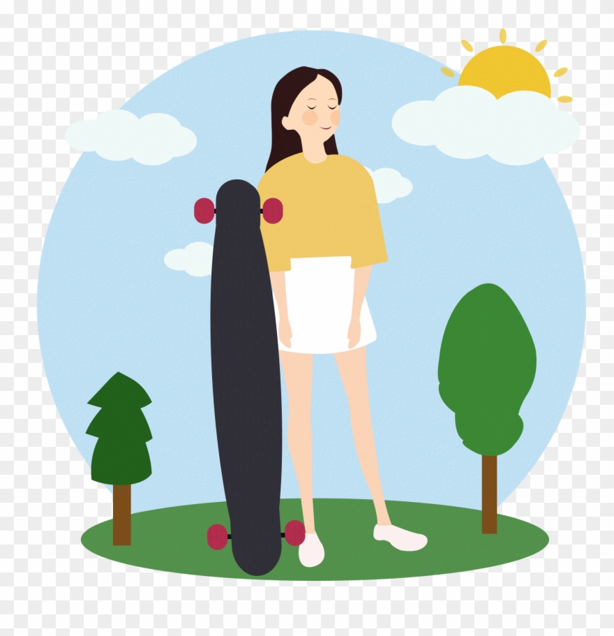 Skateboard Longboard Skateboardmädchen Longboardmädchen - Illustration Clipart
