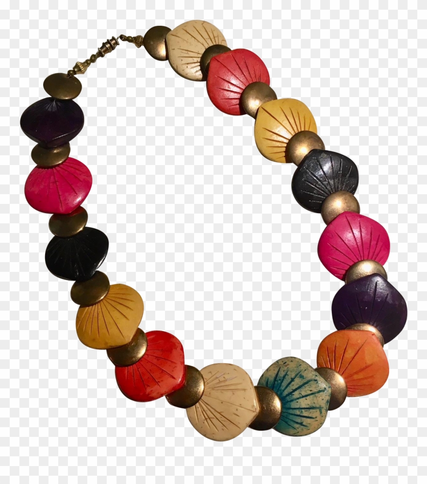 Carved Multi Dyed Wood And Metal Bead - Bead Clipart