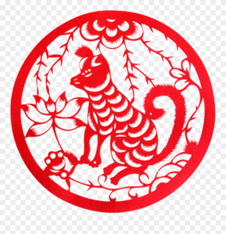 Chinese New Year Paper Cutting Wind Dog Element Design - Papercutting Clipart